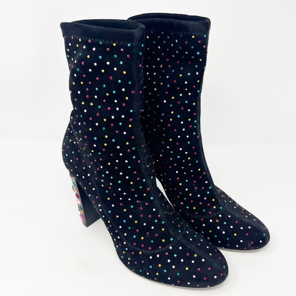 Jimmy Choo Boots Black Suede Bejeweled Sock Boot - Picture 3 of 9